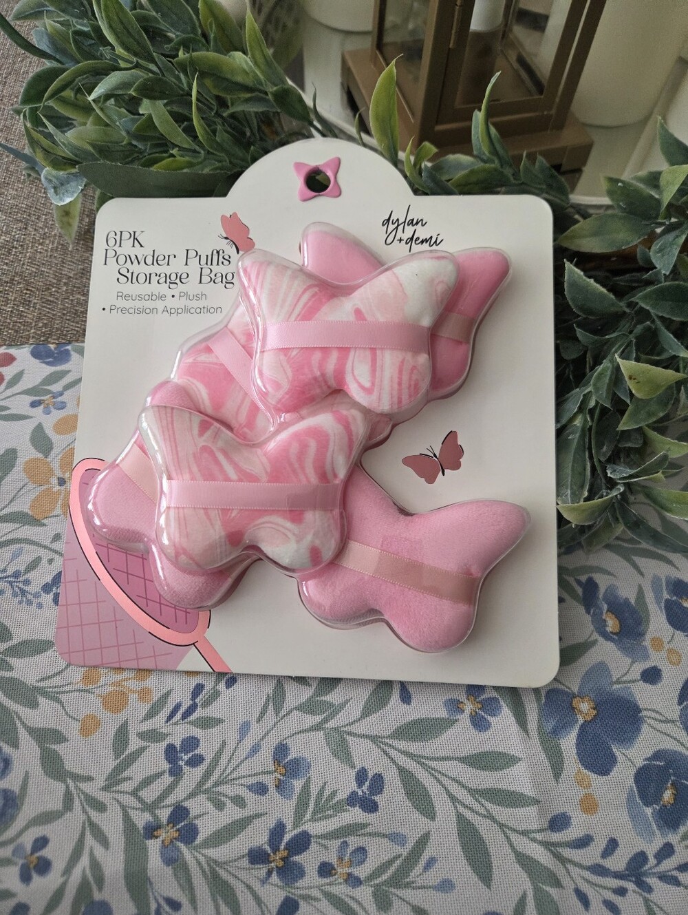 Pink Butterfly Powder Puffs - 6 Pack
